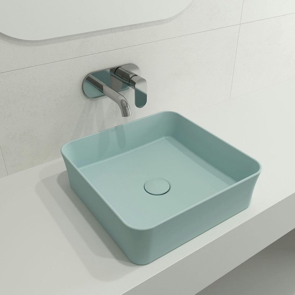 Sottile Square Vessel Fireclay 15.25 in. with Drain Cover in Matte Ice Blue