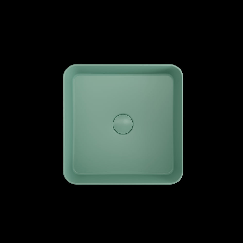 Sottile Square Vessel Fireclay 15.25 in. with Drain Cover in Matte Mint Green