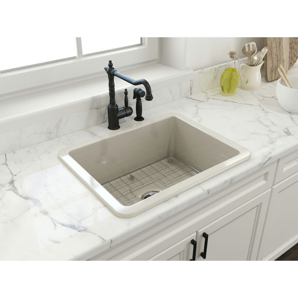 Sotto Dual-Mount Fireclay 24 in. Single Bowl Kitchen Sink in Biscuit