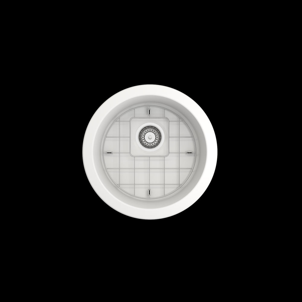 Sotto Round Dual Mount Fireclay 18.5 in. Single Bowl Bar Sink with Protective Bottom Grid and Strainer in Matte White
