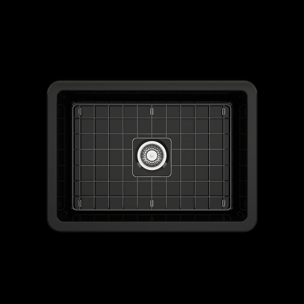 Sotto Undermount Fireclay 27 in. Single Bowl Kitchen Sink with Protective Bottom Grid and Strainer in Black