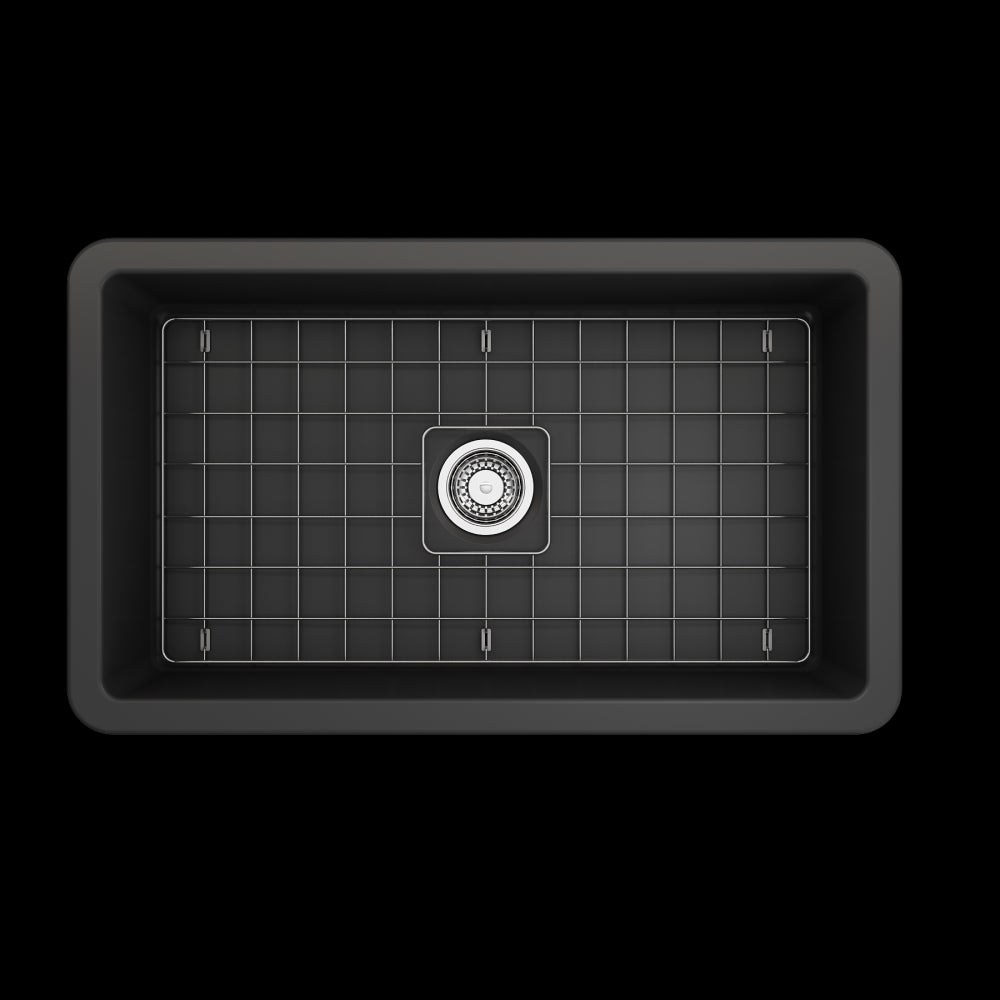 Sotto Undermount Fireclay 32 in. Single Bowl Kitchen Sink with Protective Bottom Grid and Strainer in Matte Dark Gray