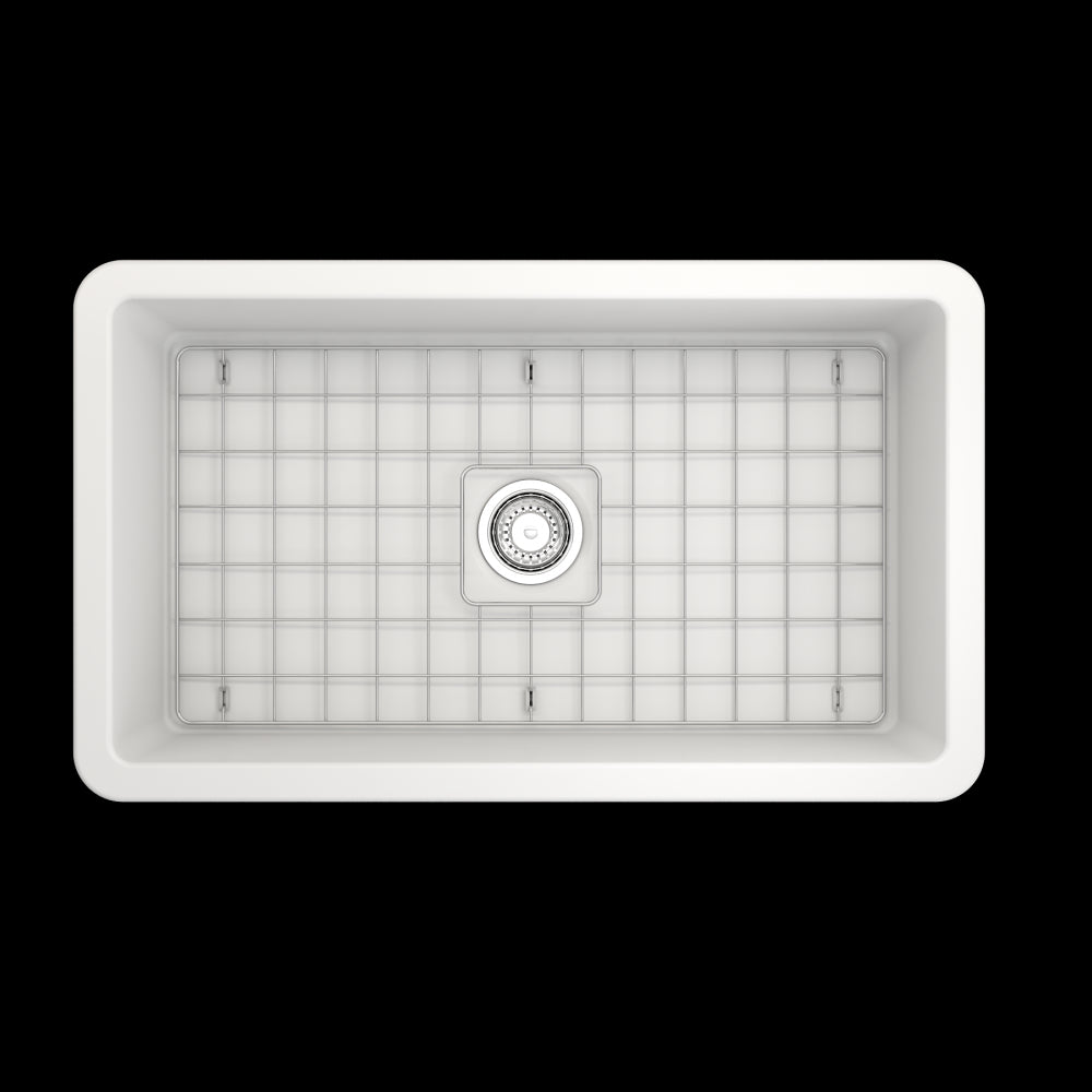 Sotto Undermount Fireclay 32 in. Single Bowl Kitchen Sink with Protective Bottom Grid and Strainer in Matte White