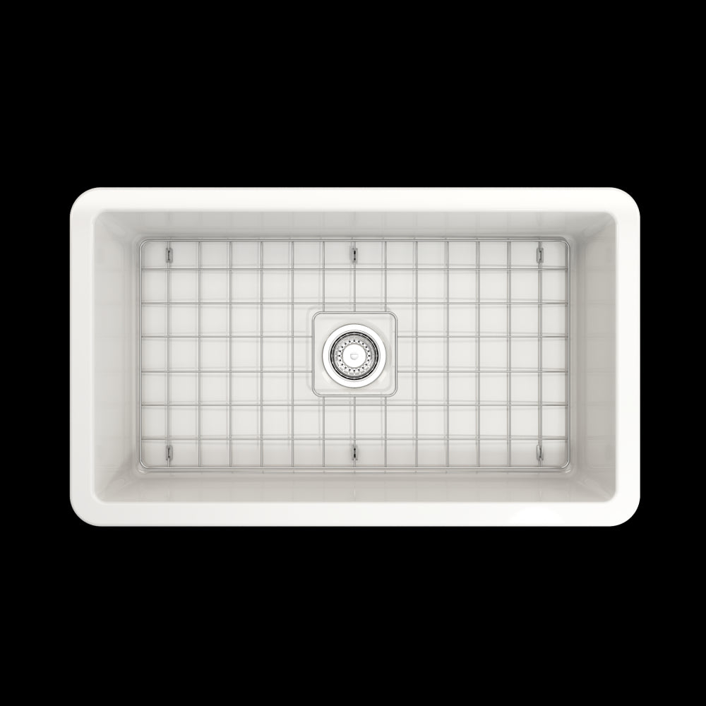 Sotto Undermount Fireclay 32 in. Single Bowl Kitchen Sink with Protective Bottom Grid and Strainer in White