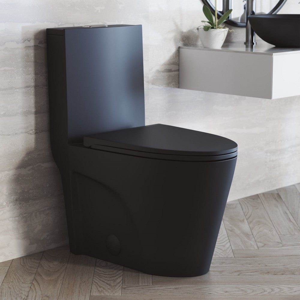 St. Tropez One-Piece Elongated Toilet Vortex Dual-Flush, Matte Black 1.1/1.6 gpf