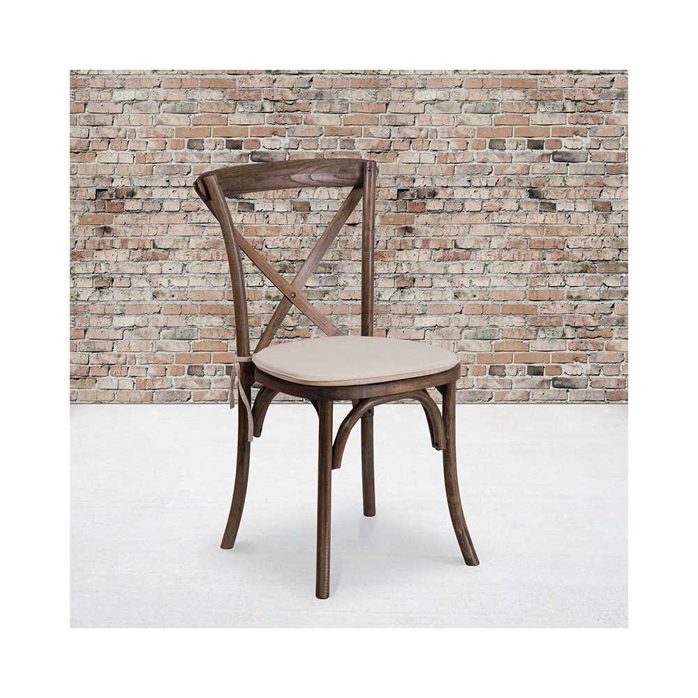 Stackable Early American Wood Cross Back Chair with Cushion