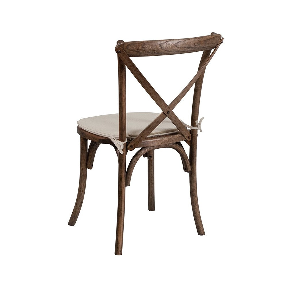 Stackable Early American Wood Cross Back Chair with Cushion