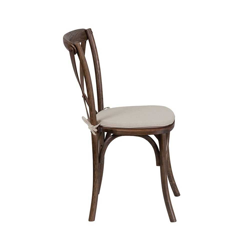 Stackable Early American Wood Cross Back Chair with Cushion