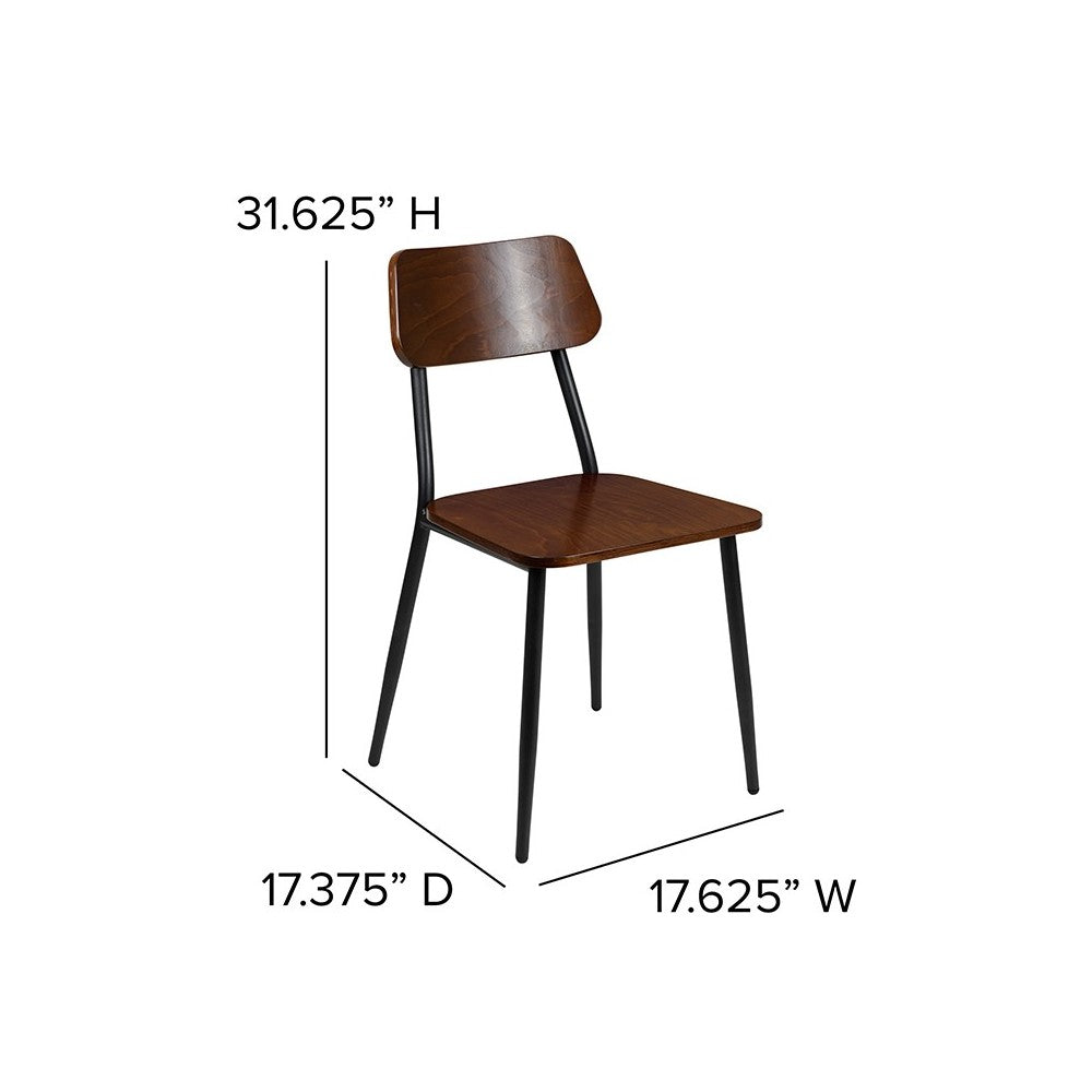 Stackable Industrial Dining Chair with Gunmetal Steel Frame and Rustic Wood Seat, Set of 2