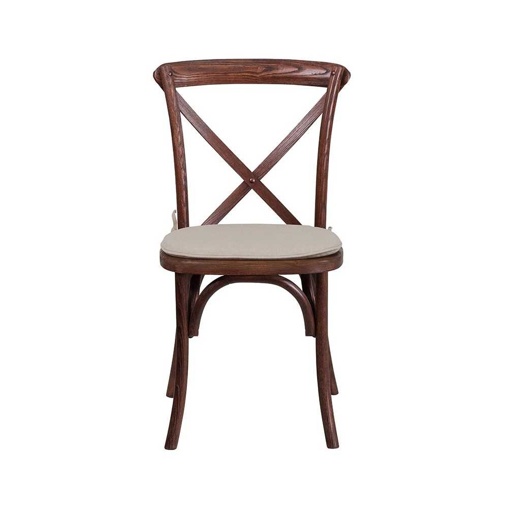 Stackable Mahogany Wood Cross Back Chair with Cushion
