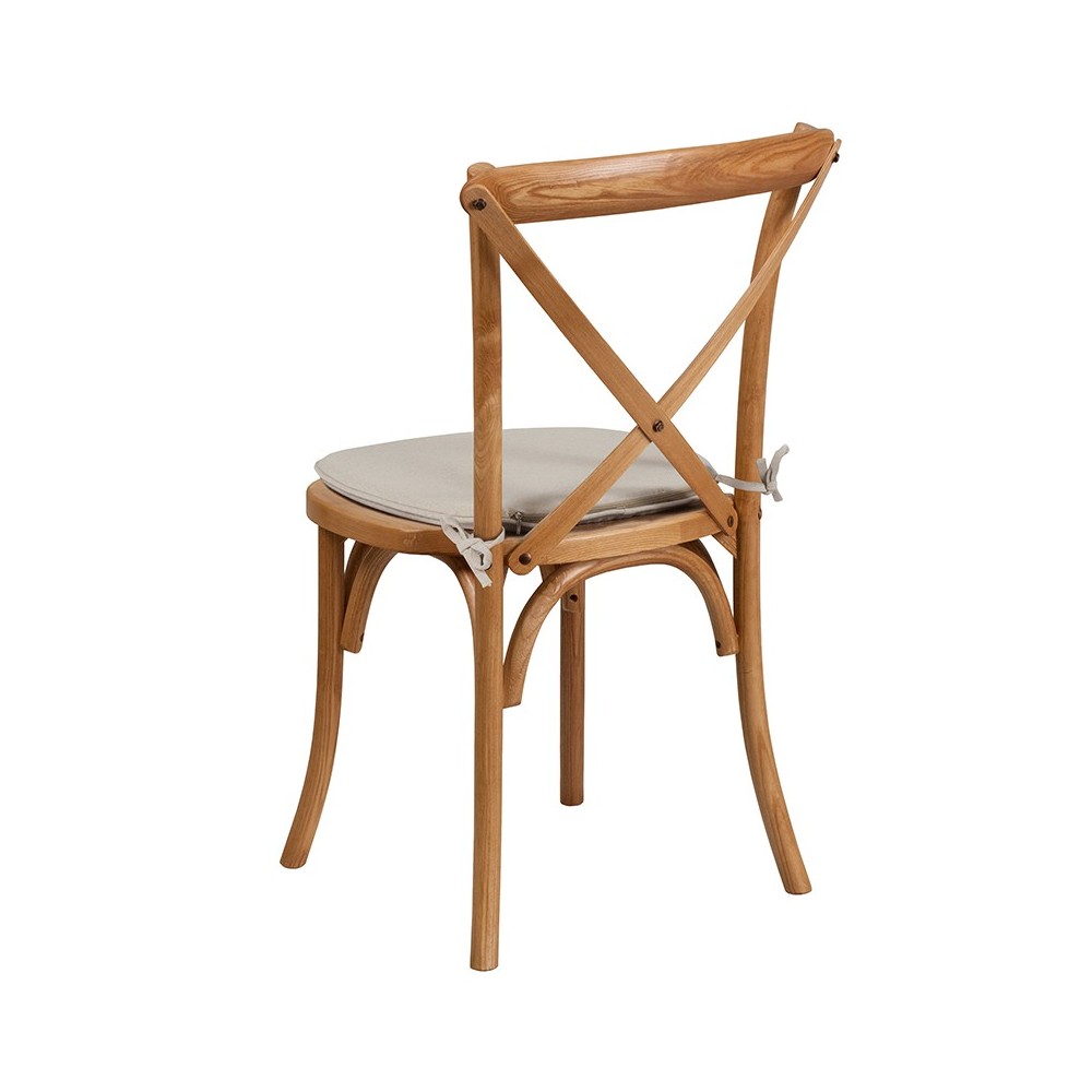 Stackable Oak Wood Cross Back Chair with Cushion