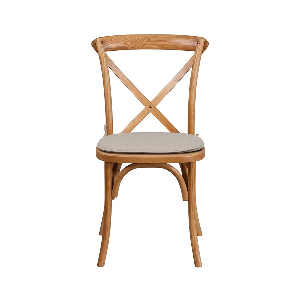 Stackable Oak Wood Cross Back Chair with Cushion