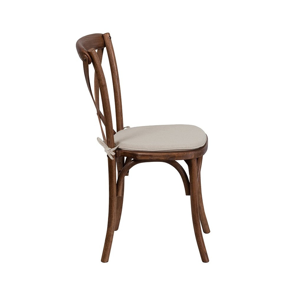 Stackable Pecan Wood Cross Back Chair with Cushion