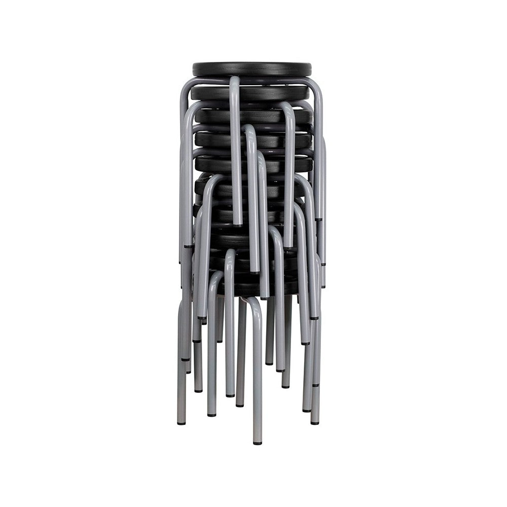 Stackable Stool with Blue Seat and Silver Powder Coated Frame