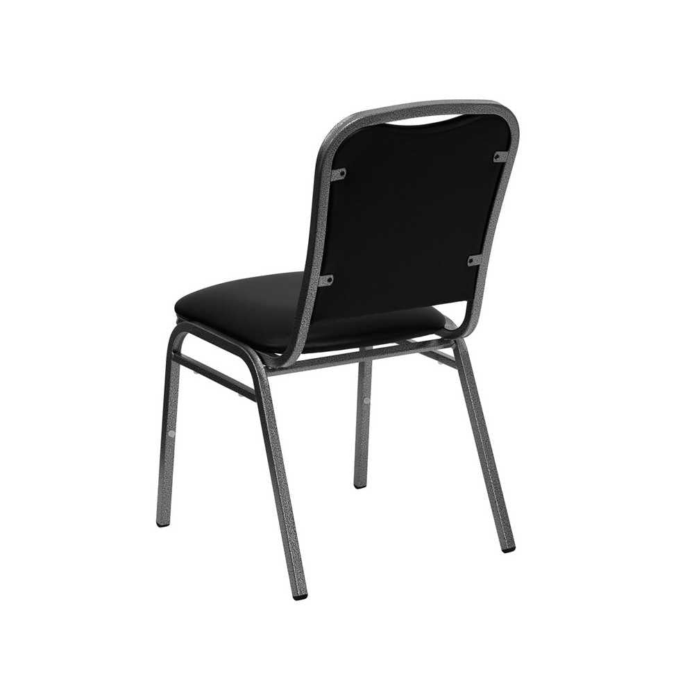 Stacking Banquet Chair in Black Vinyl - Silver Vein Frame