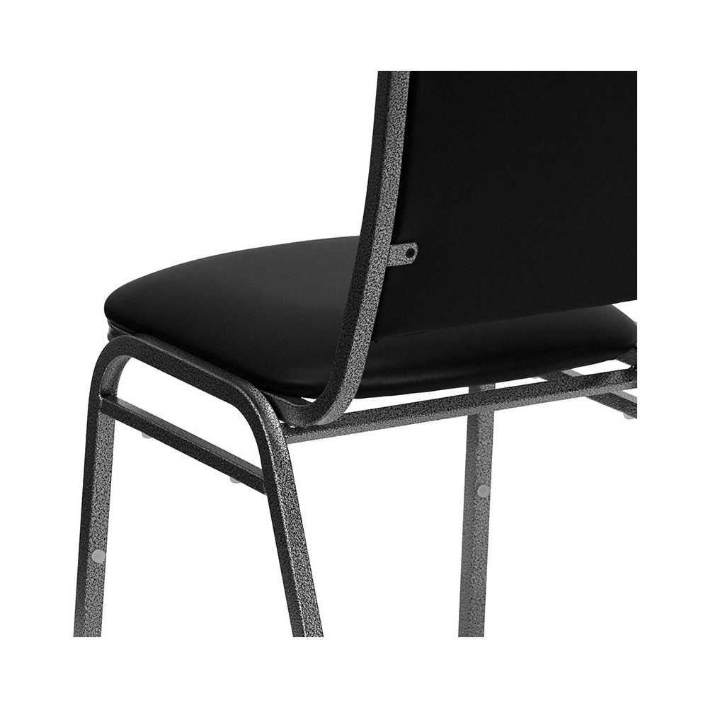 Stacking Banquet Chair in Black Vinyl - Silver Vein Frame