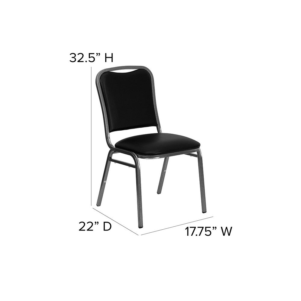Stacking Banquet Chair in Black Vinyl - Silver Vein Frame