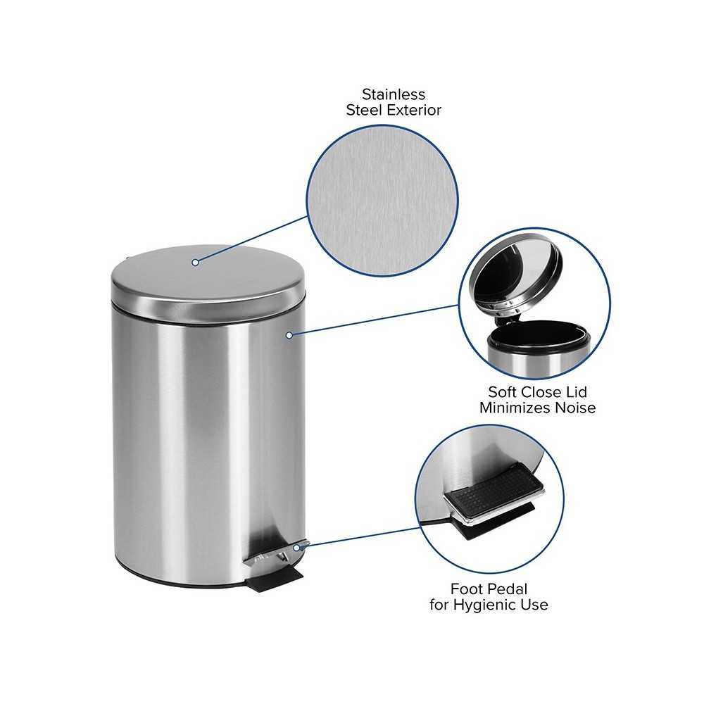 Stainless Steel Fingerprint Resistant Soft Close, Step Trash Can - 12L (3.2 Gallons)