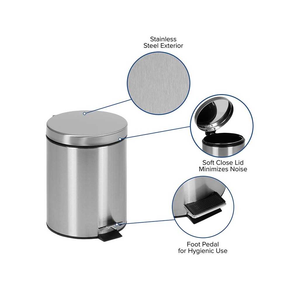 Stainless Steel Fingerprint Resistant Soft Close, Step Trash Can - 5L (1.3 Gallons)
