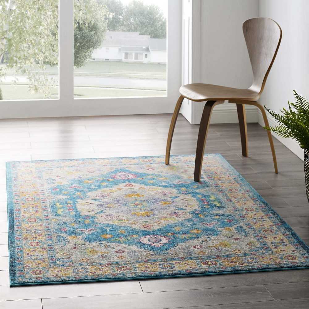 Success Anisah Distressed Floral Persian Medallion 4x6 Area Rug, Blue, Ivory, Yellow, Orange