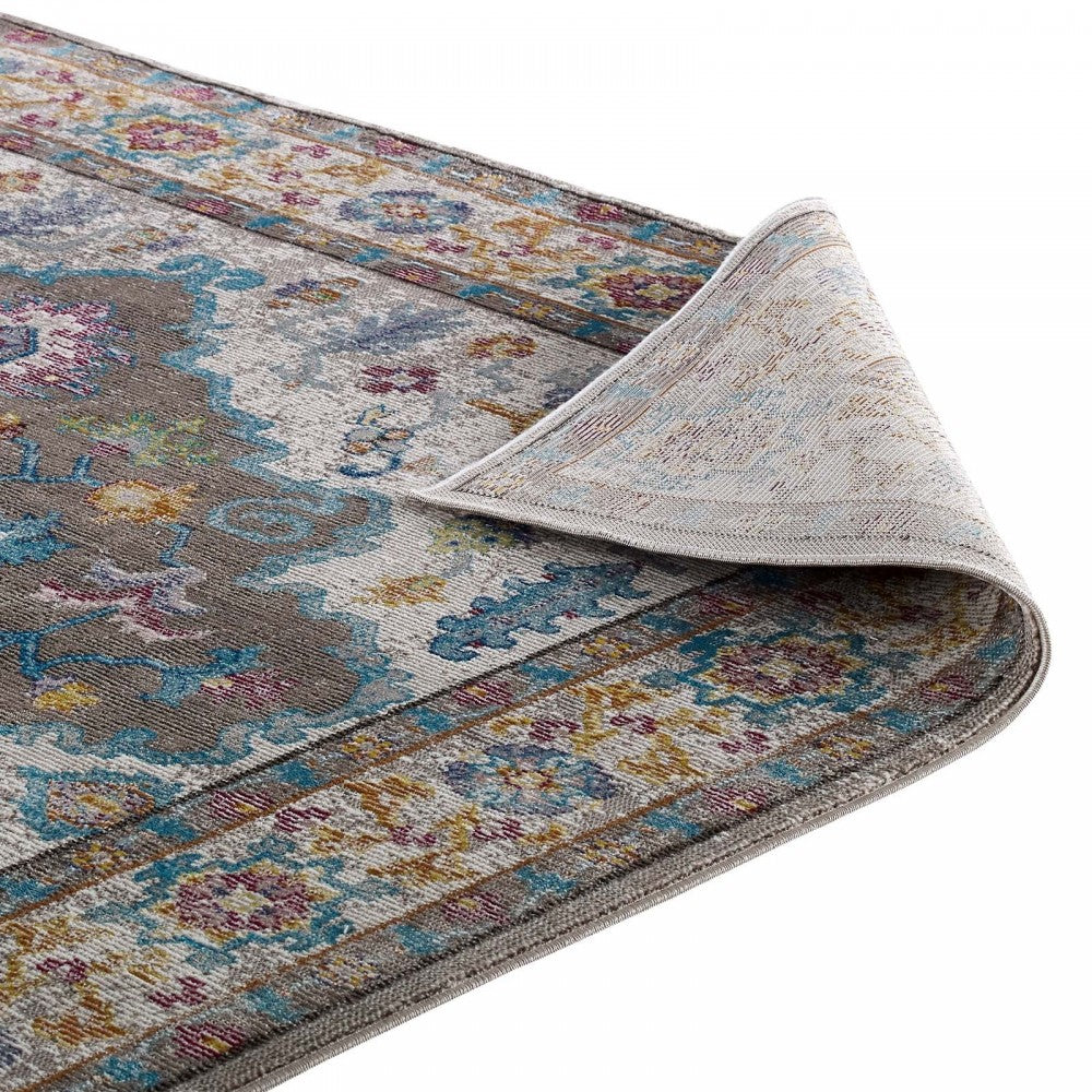 Success Anisah Distressed Floral Persian Medallion 4x6 Area Rug, Gray, Ivory, Yellow, Orange