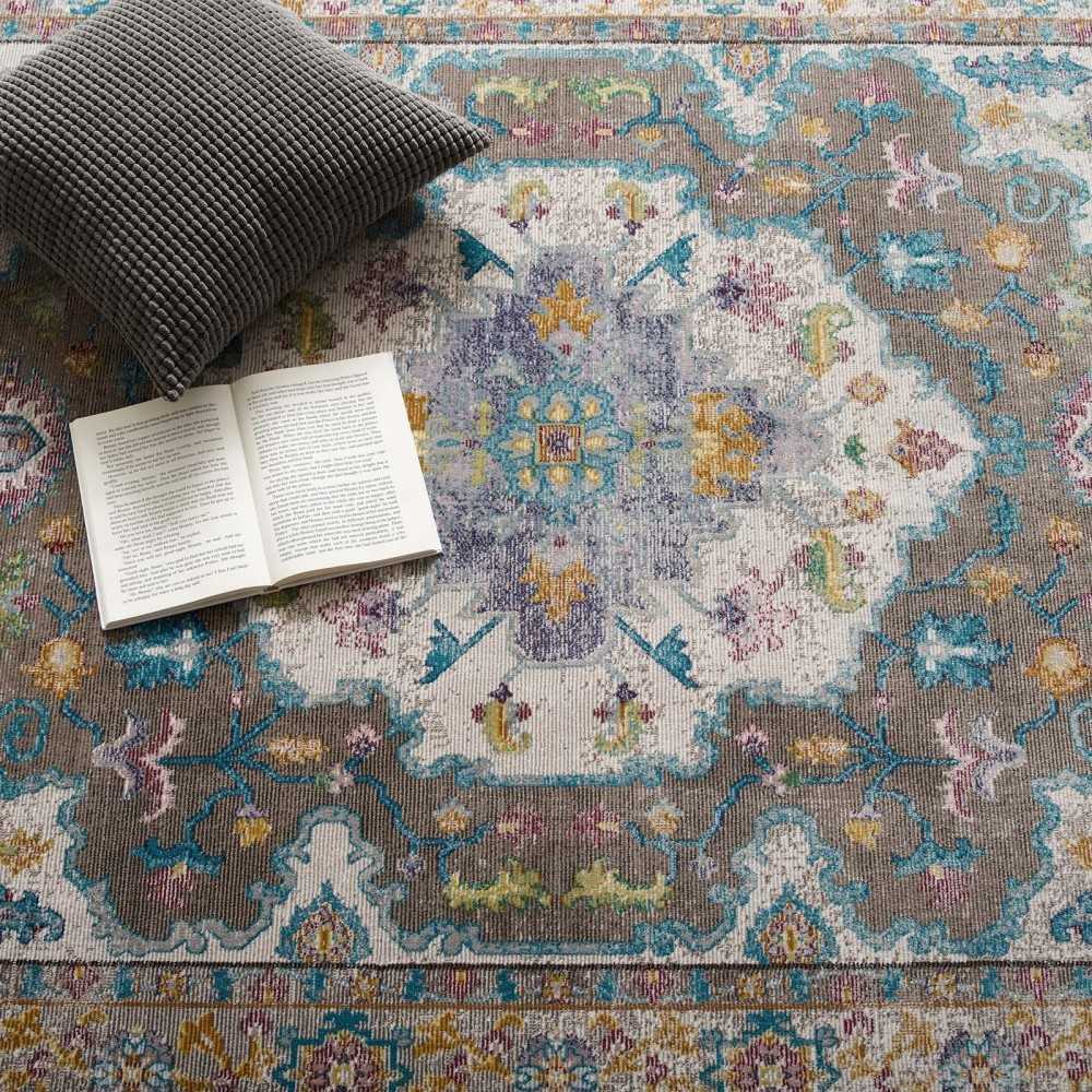 Success Anisah Distressed Floral Persian Medallion 4x6 Area Rug, Gray, Ivory, Yellow, Orange