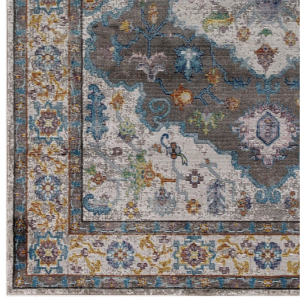 Success Anisah Distressed Floral Persian Medallion 4x6 Area Rug, Gray, Ivory, Yellow, Orange