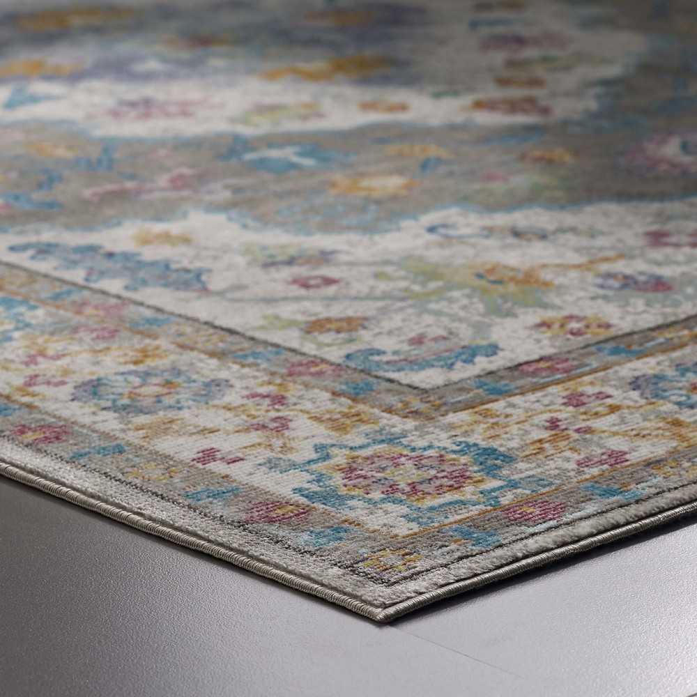 Success Anisah Distressed Floral Persian Medallion 4x6 Area Rug, Gray, Ivory, Yellow, Orange