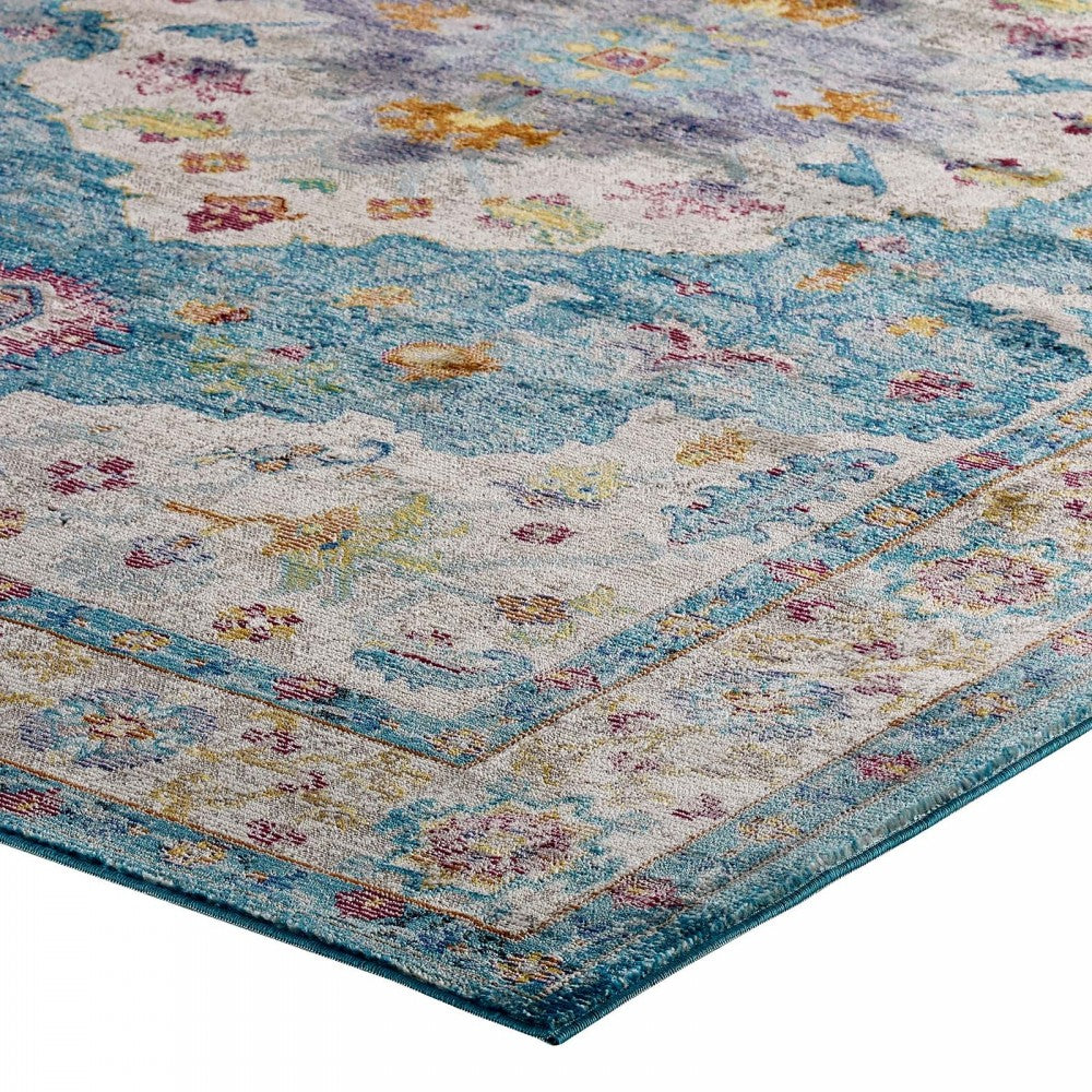 Success Anisah Distressed Floral Persian Medallion 5x8 Area Rug, Light Blue, Ivory, Yellow, Orange
