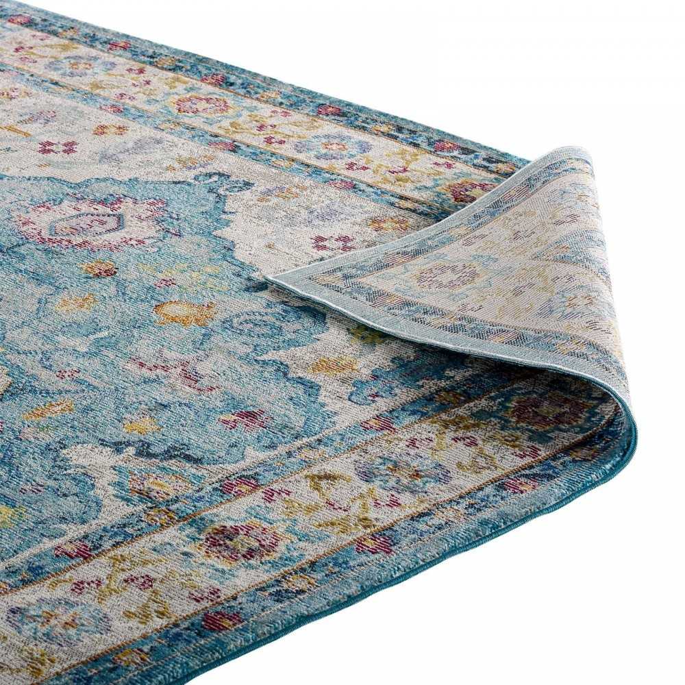 Success Anisah Distressed Floral Persian Medallion 5x8 Area Rug, Light Blue, Ivory, Yellow, Orange
