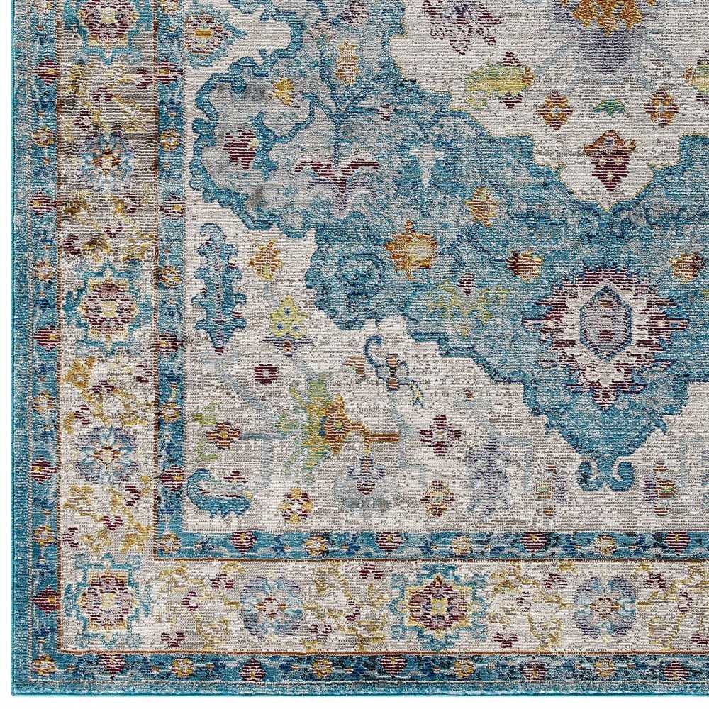 Success Anisah Distressed Floral Persian Medallion 5x8 Area Rug, Light Blue, Ivory, Yellow, Orange