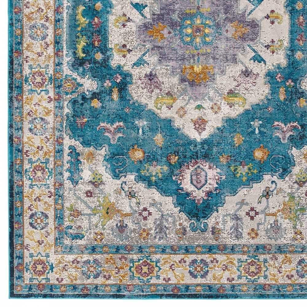 Success Anisah Distressed Floral Persian Medallion 8x10 Area Rug, Blue, Ivory, Yellow, Orange