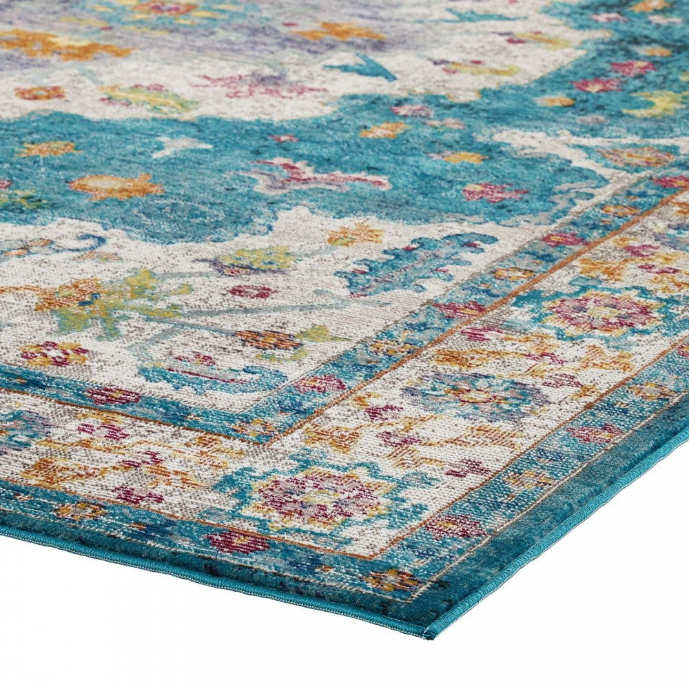 Success Anisah Distressed Floral Persian Medallion 8x10 Area Rug, Blue, Ivory, Yellow, Orange