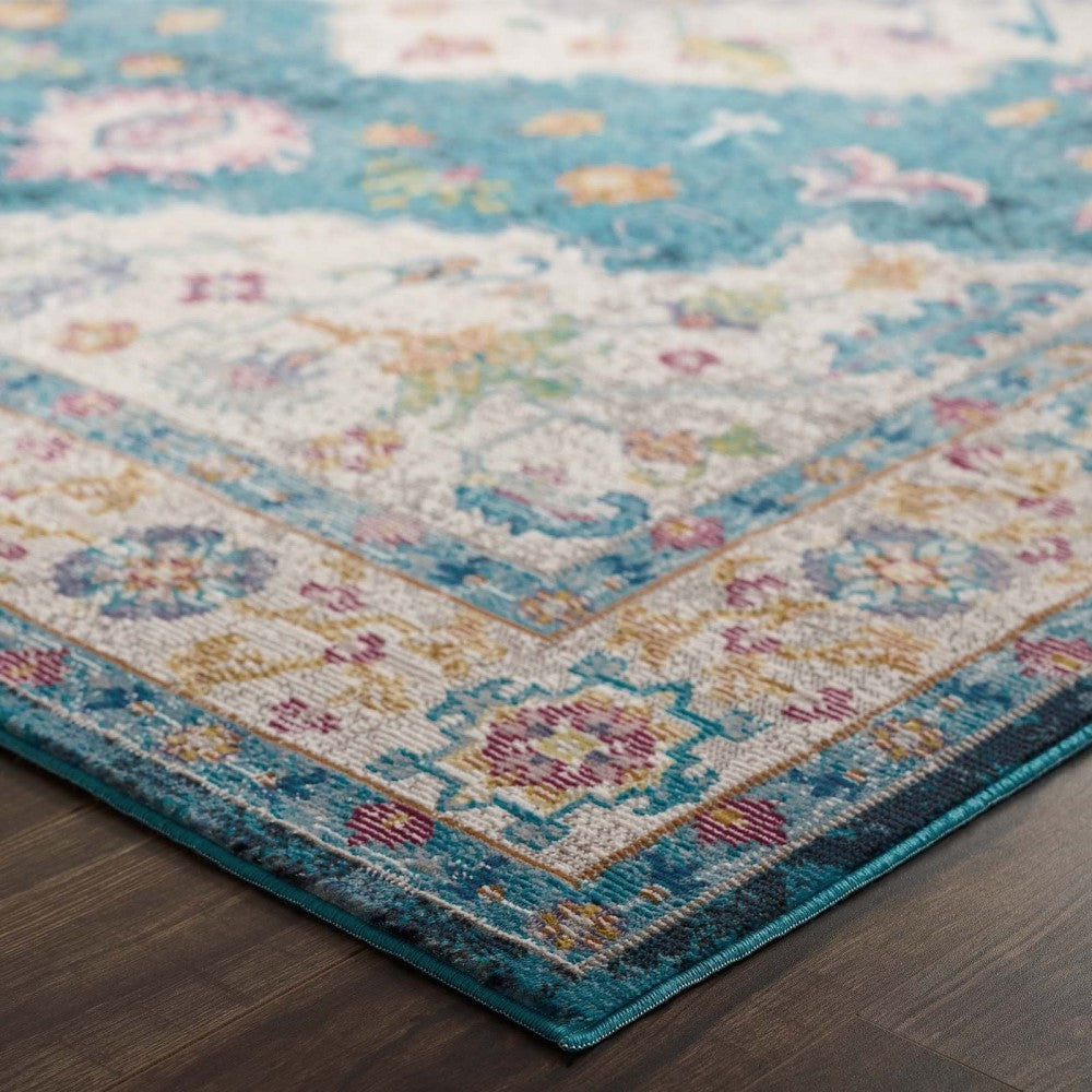 Success Anisah Distressed Floral Persian Medallion 8x10 Area Rug, Blue, Ivory, Yellow, Orange
