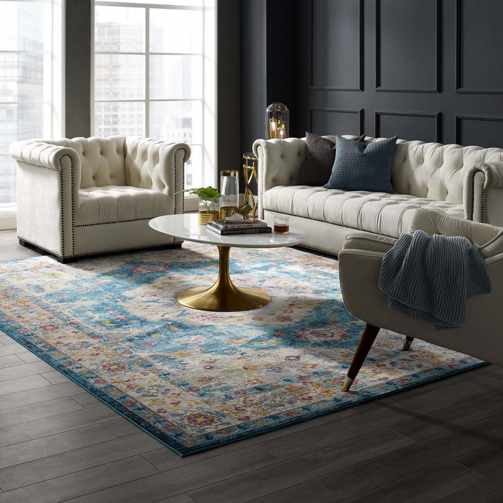 Success Anisah Distressed Floral Persian Medallion 8x10 Area Rug, Blue, Ivory, Yellow, Orange