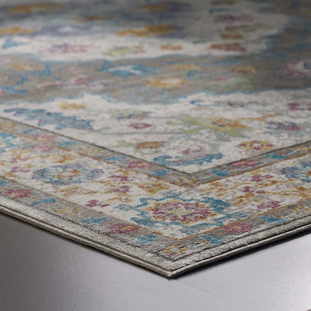 Success Anisah Distressed Floral Persian Medallion 8x10 Area Rug, Gray, Ivory, Yellow, Orange