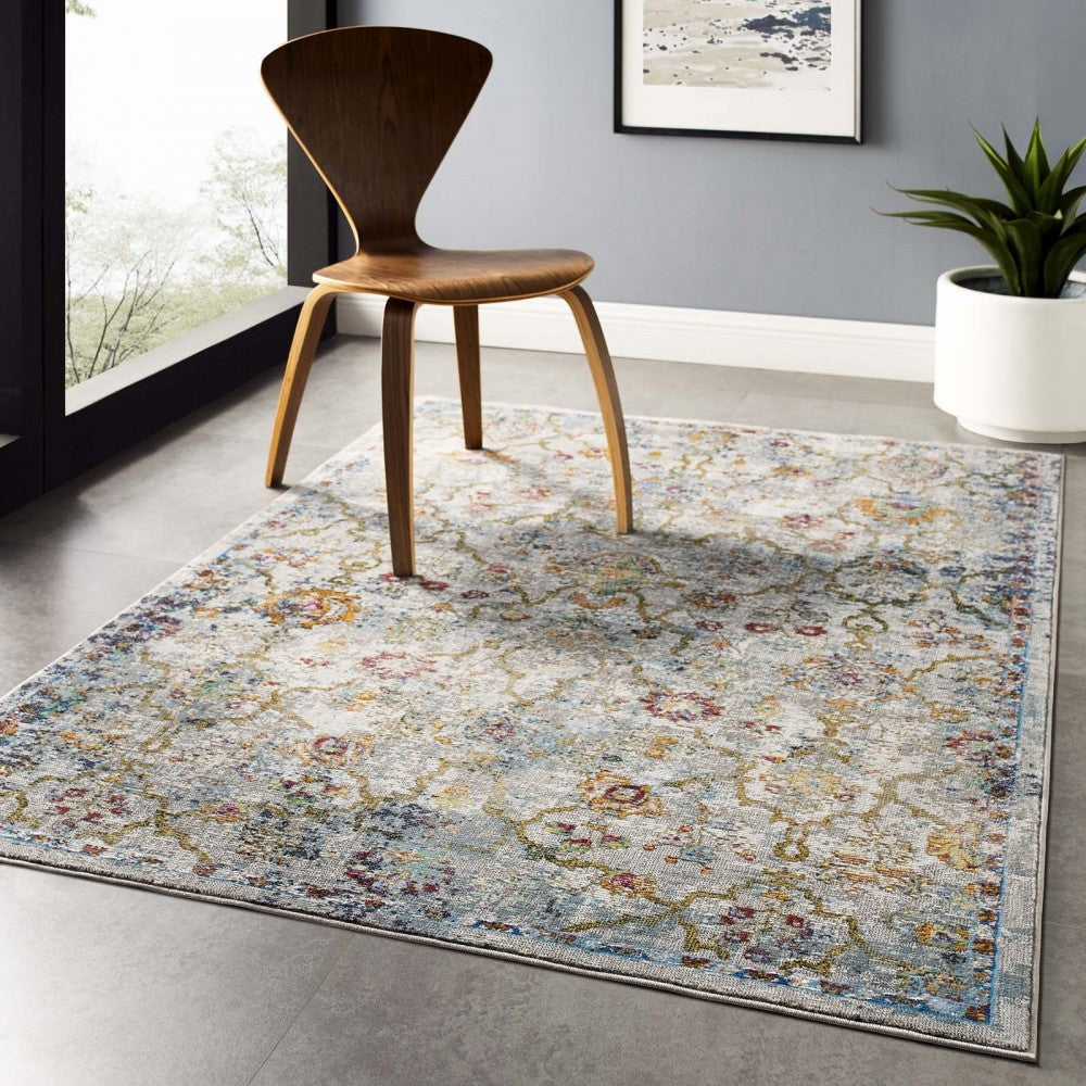 Success Manuka Distressed Vintage Floral Lattice 4x6 Area Rug