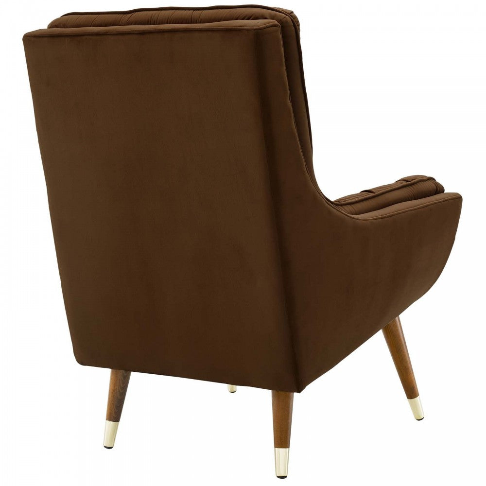 Suggest Button Tufted Performance Velvet Lounge Chair, Brown