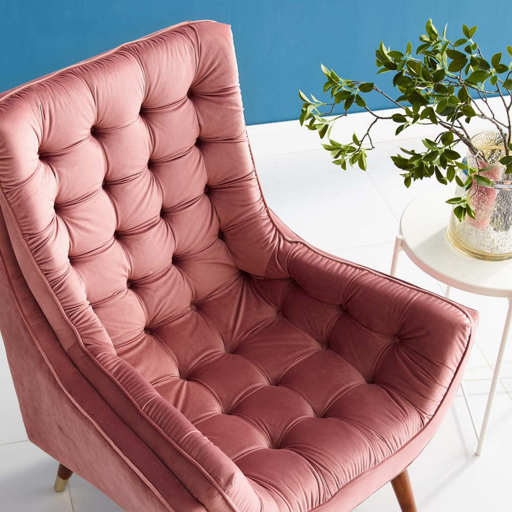 Suggest Button Tufted Performance Velvet Lounge Chair, Dusty Rose
