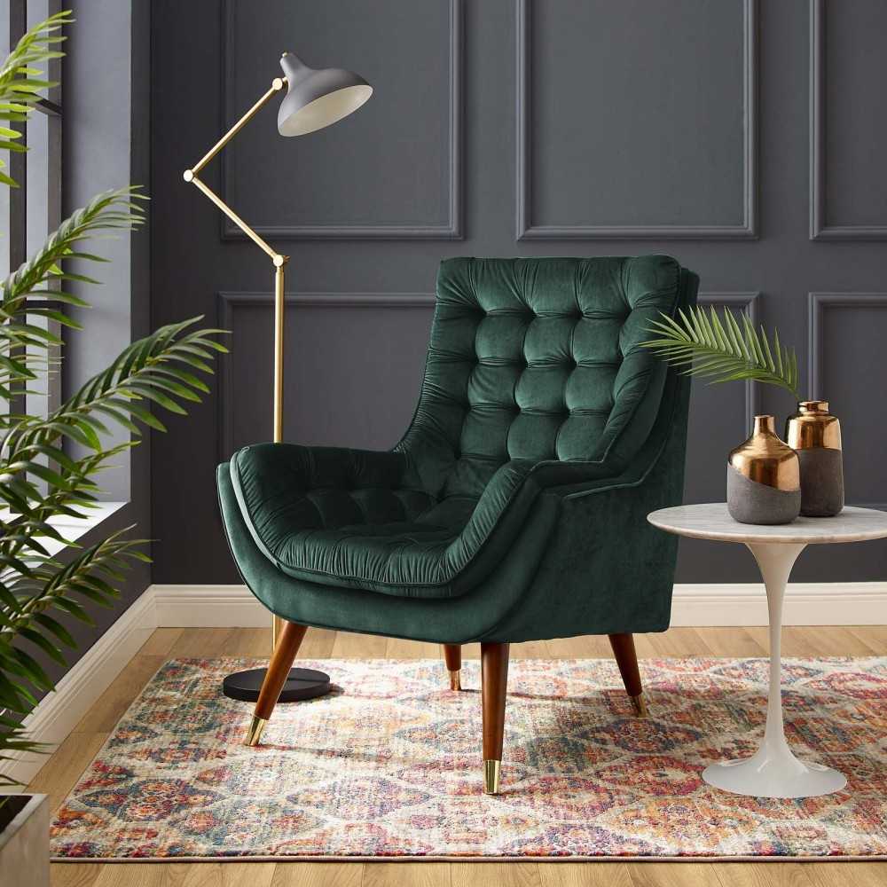 Suggest Button Tufted Performance Velvet Lounge Chair, Green