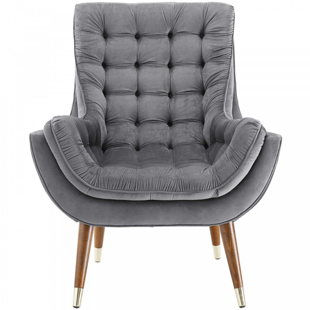 Suggest Button Tufted Performance Velvet Lounge Chair, Gray