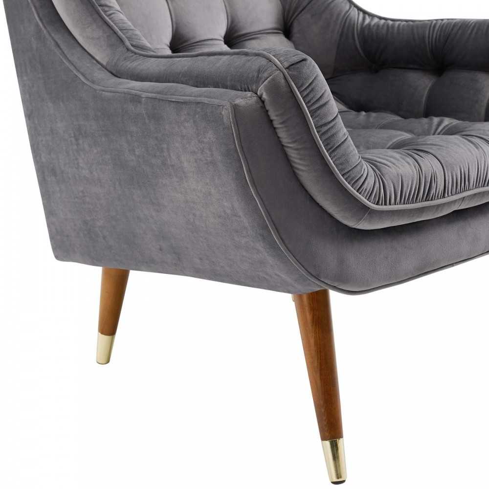Suggest Button Tufted Performance Velvet Lounge Chair, Gray