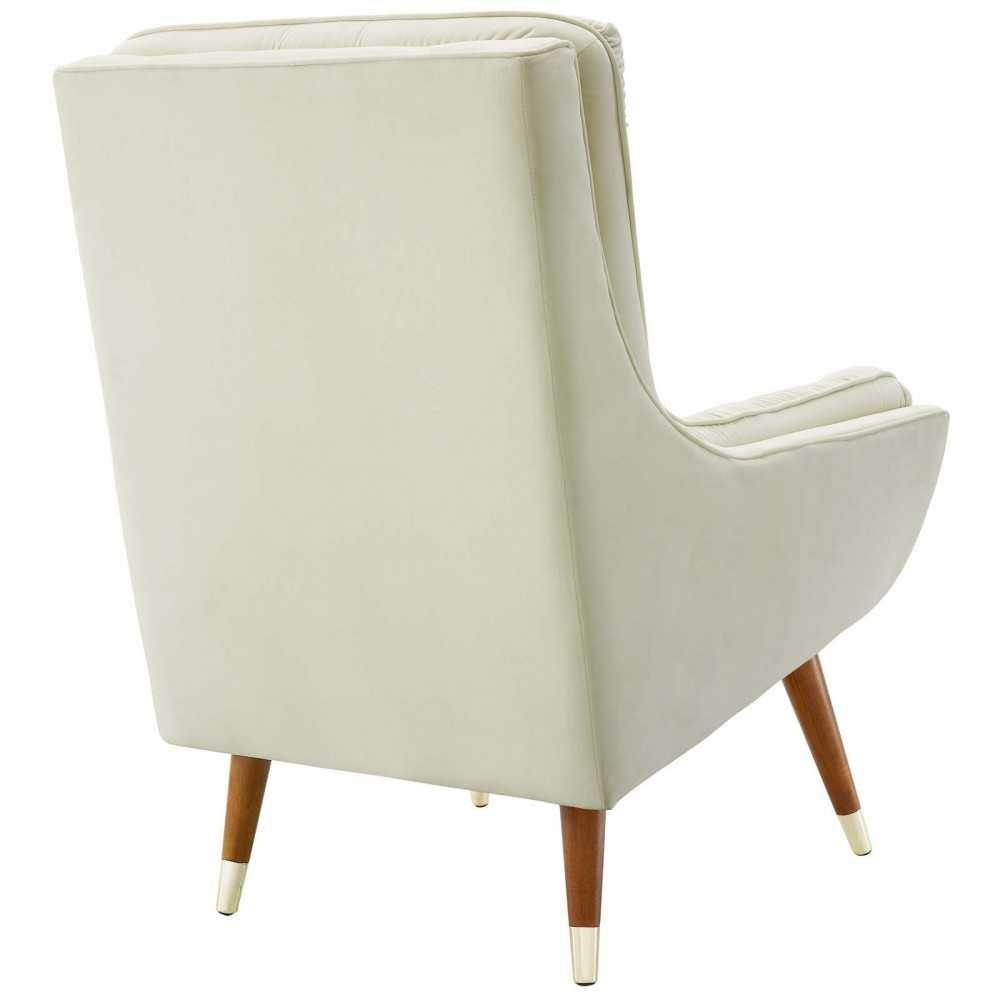 Suggest Button Tufted Performance Velvet Lounge Chair, Ivory