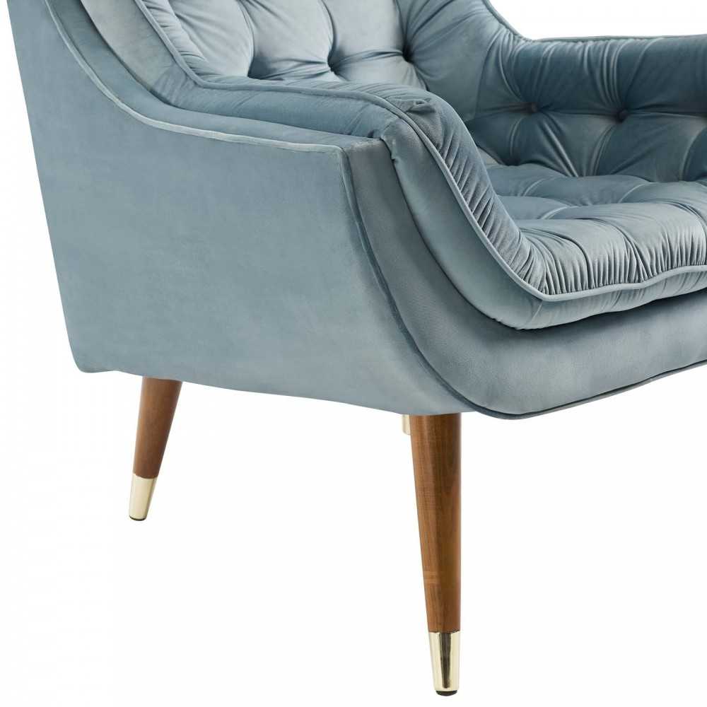 Suggest Button Tufted Performance Velvet Lounge Chair, Light Blue
