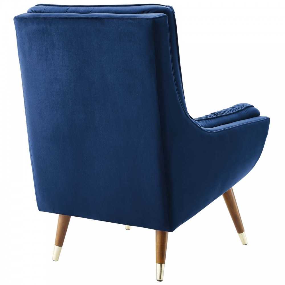 Suggest Button Tufted Performance Velvet Lounge Chair, Navy