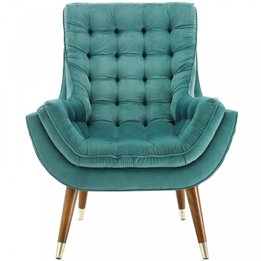 Suggest Button Tufted Performance Velvet Lounge Chair, Teal