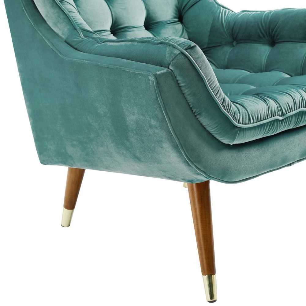 Suggest Button Tufted Performance Velvet Lounge Chair, Teal