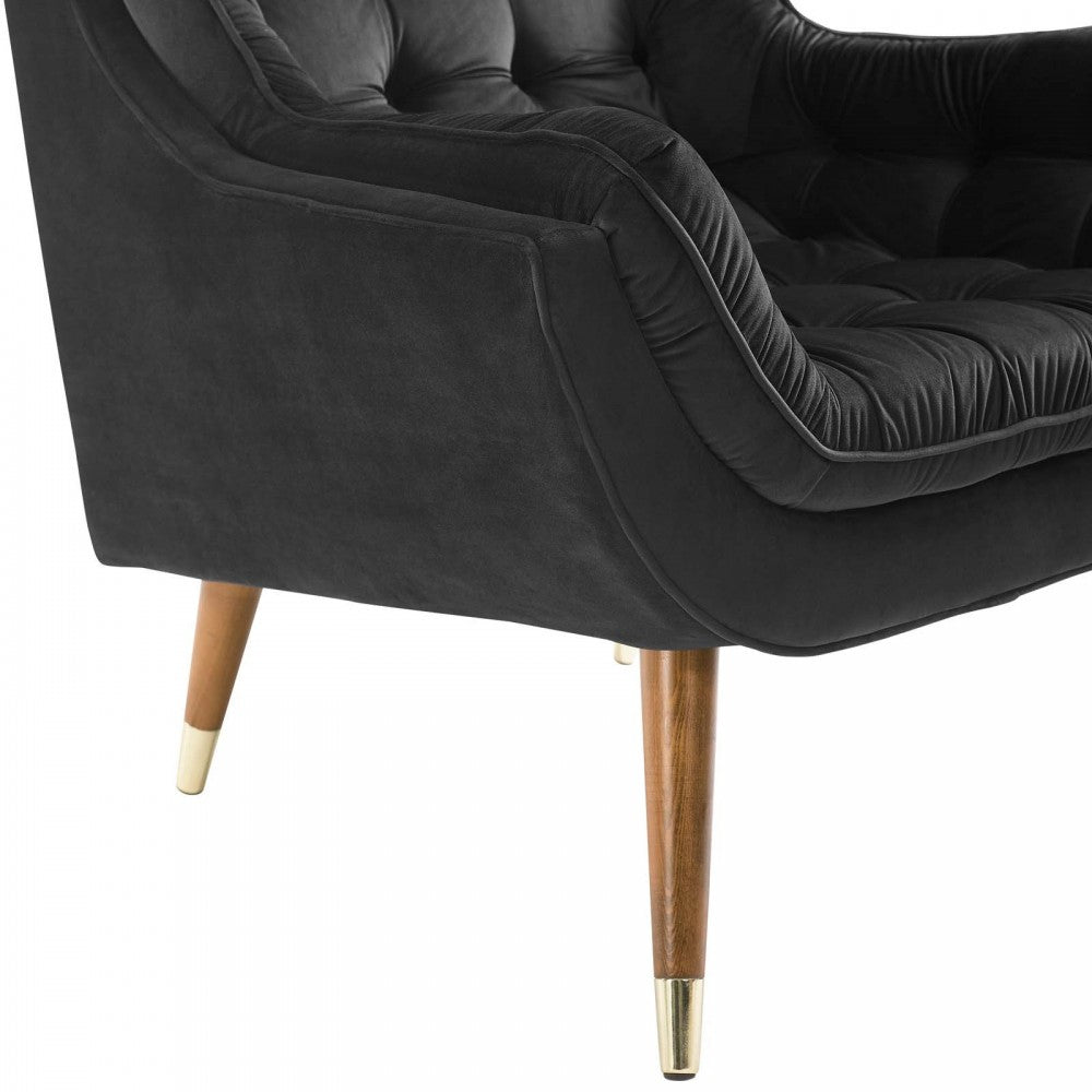 Suggest Button Tufted Performance Velvet Lounge Chair, Black
