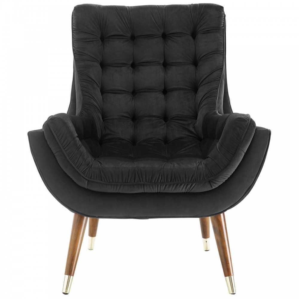 Suggest Button Tufted Performance Velvet Lounge Chair, Black