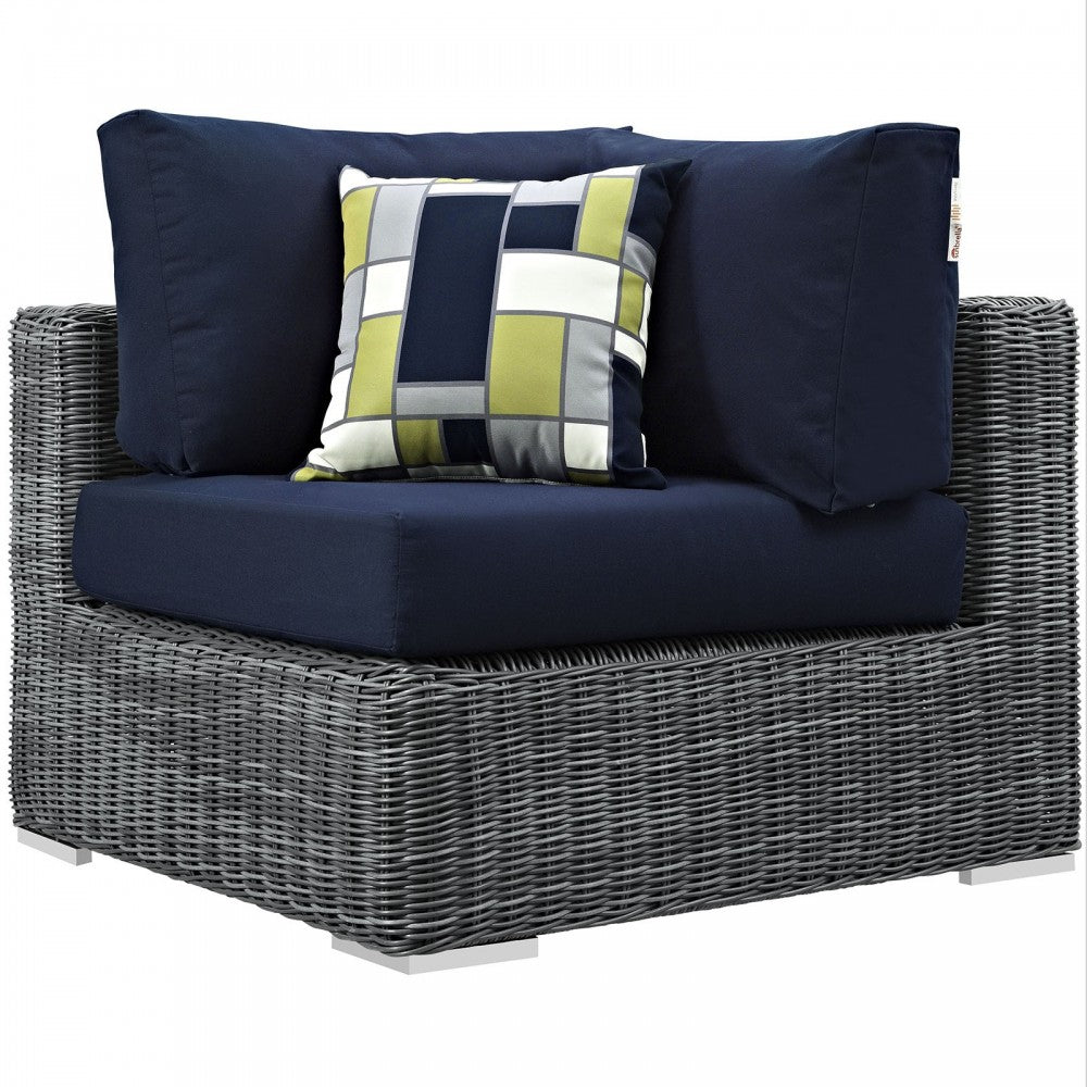 Summon 10 Piece Outdoor Patio Sunbrella Sectional Set, Canvas Navy, EEI-2396-GRY-NAV-SET